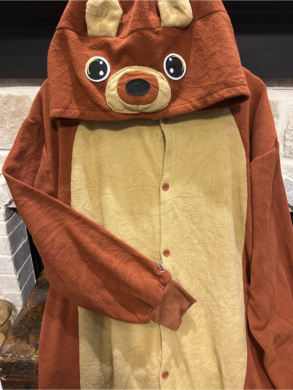 Adult Unisex Bear Hooded Onesie Costume with Tan Belly - Picture 3 of 7